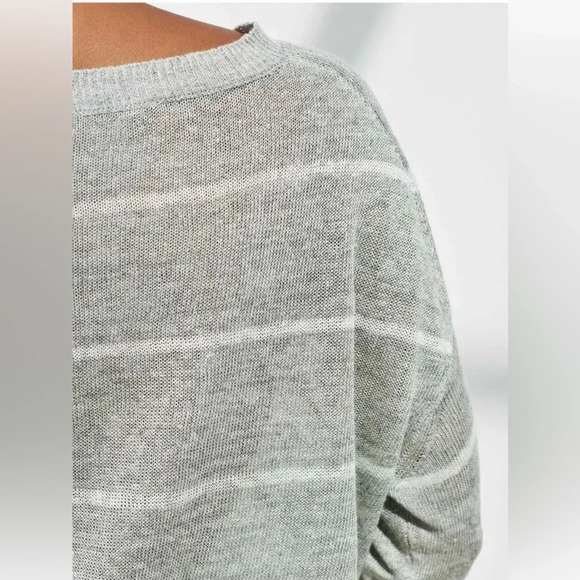 White + Warren Linen Striped Open Crewneck Sweater - Picture 2 of 5